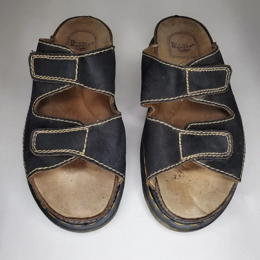 Dr Martens Men's Black Leather Sandals with Velcro Straps Size 12